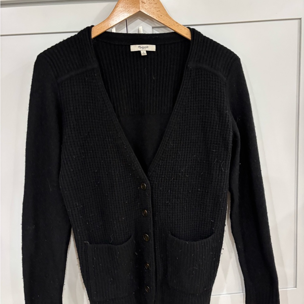 Madewell Black Ribbed Cardigan Sweater